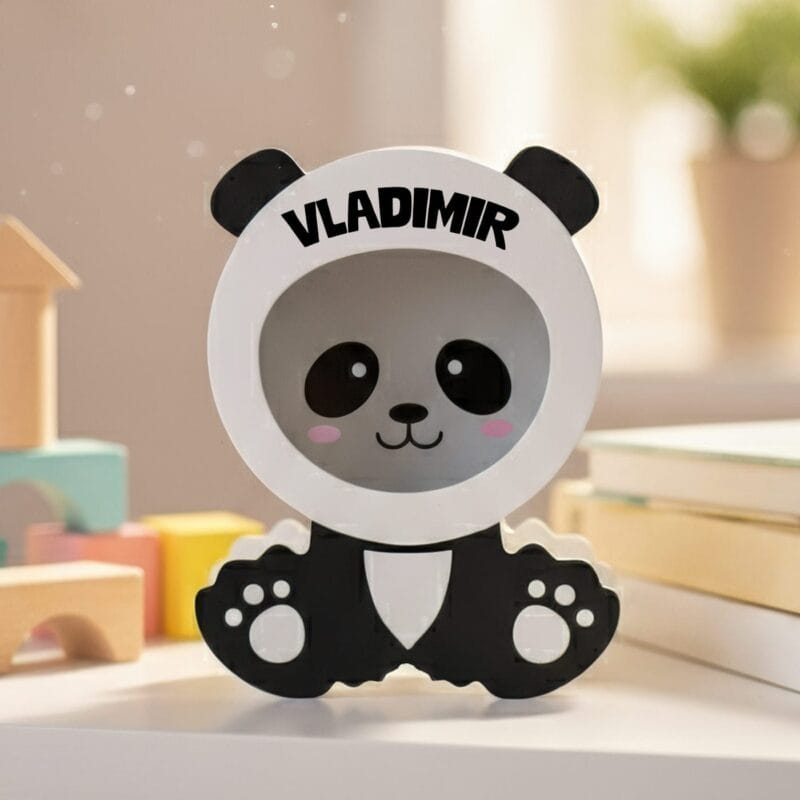 pușculiță personalizată panda "primii mei bănuți" cadou educativ cu nume pentru copii