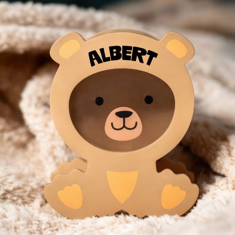 pușculiță ursuleț "prietenul economiilor" cadou afectuos personalizat cu nume