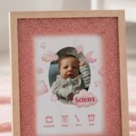 ramă foto plușată personalizată cu datele nașterii – cadoul ideal pentru botez sau nou născut