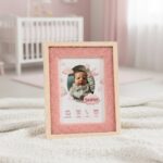 ramă foto plușată personalizată cu datele nașterii – cadoul ideal pentru botez sau nou născut