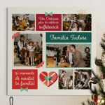 tablou canvas de crăciun personalizat cu numele familiei – colaj festiv cu 6 poze și urări