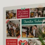 tablou canvas de crăciun personalizat cu numele familiei – colaj festiv cu 6 poze și urări