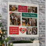 tablou canvas de crăciun personalizat cu numele familiei – colaj festiv cu 6 poze și urări