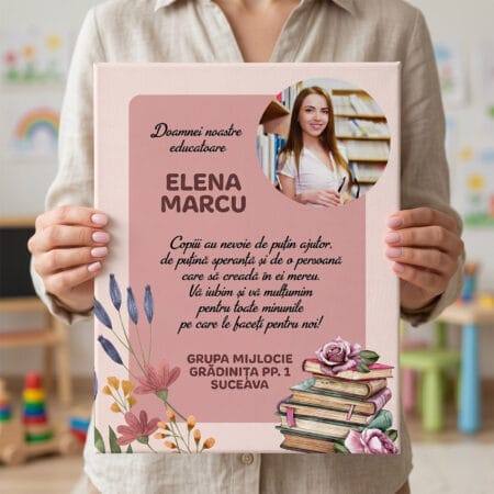 tablou canvas personalizat cadou doamna educatoare — poză cu mesaj
