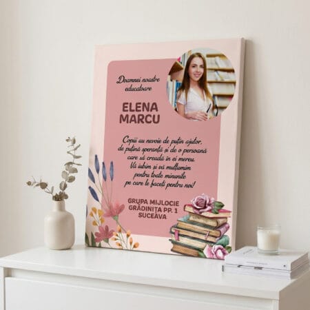 tablou canvas personalizat cadou doamna educatoare — poză cu mesaj