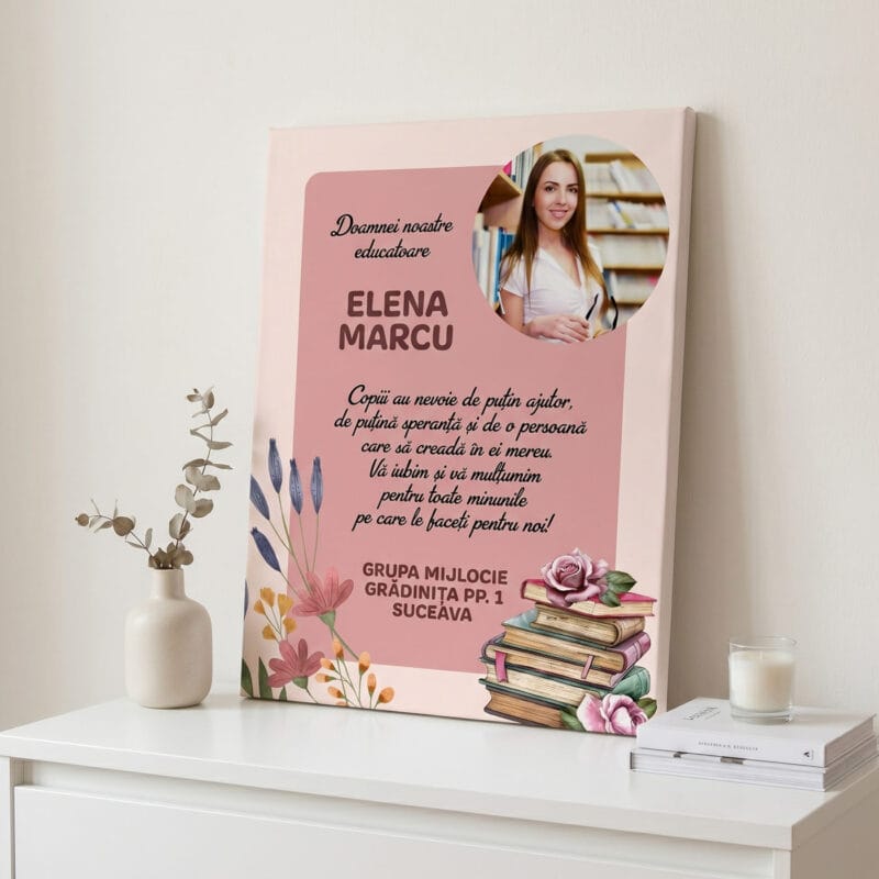 tablou canvas personalizat cadou doamna educatoare — poză cu mesaj