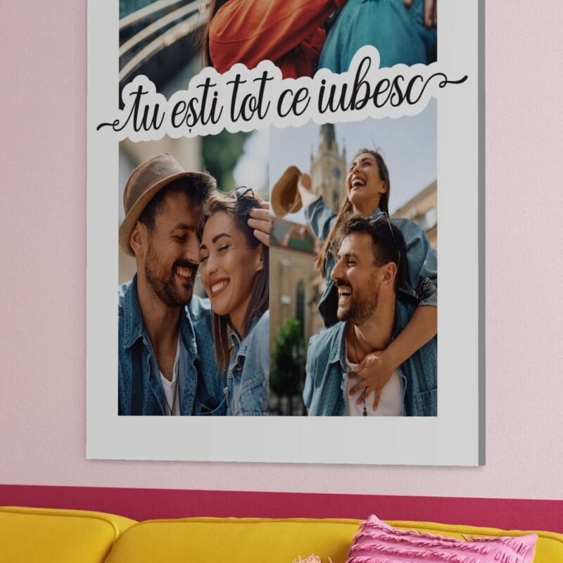 tablou colaj personalizat cu 3 poze "tu ești tot ce iubesc" – cadou pentru partener