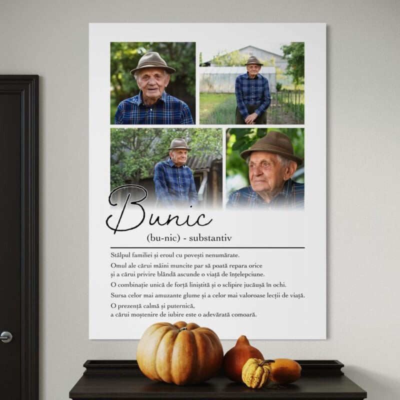 tablou personalizat "definiția bunicului" cadou emoționant cu 4 poze și portret în cuvinte