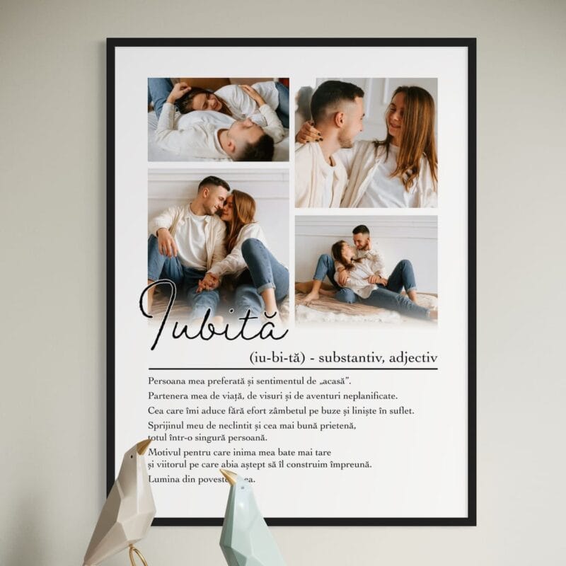 tablou personalizat "definiția iubitei" cadou romantic cu 4 poze și portret în cuvinte