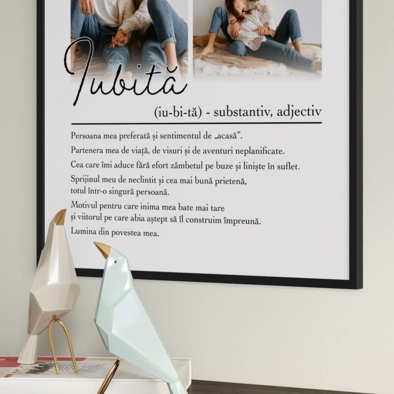 tablou personalizat "definiția iubitei" cadou romantic cu 4 poze și portret în cuvinte