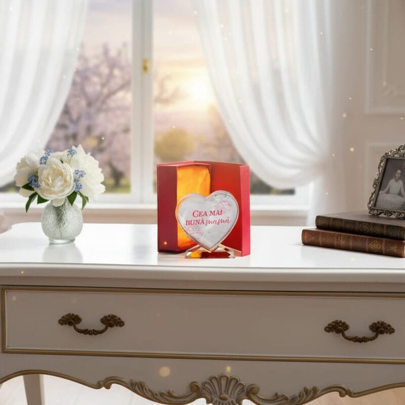 trofeu cristal personalizat "inimă pentru mama" cadou de lux cu mesaj