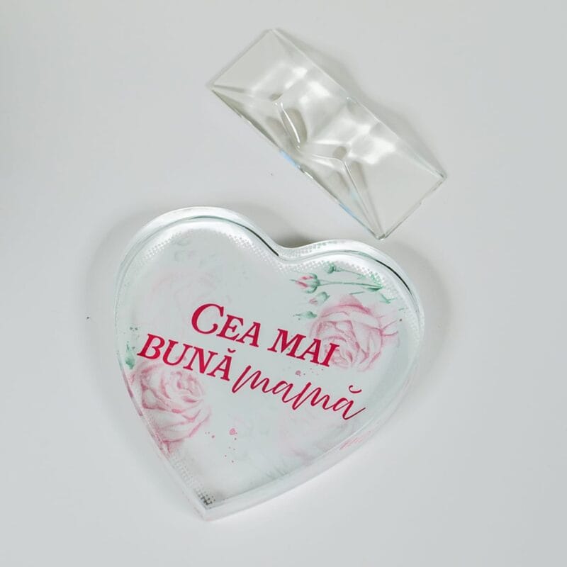trofeu cristal personalizat "inimă pentru mama" cadou de lux cu mesaj
