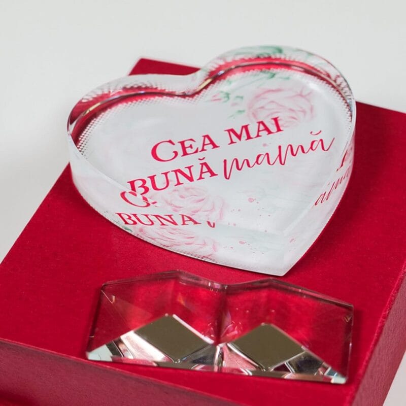 trofeu cristal personalizat "inimă pentru mama" cadou de lux cu mesaj