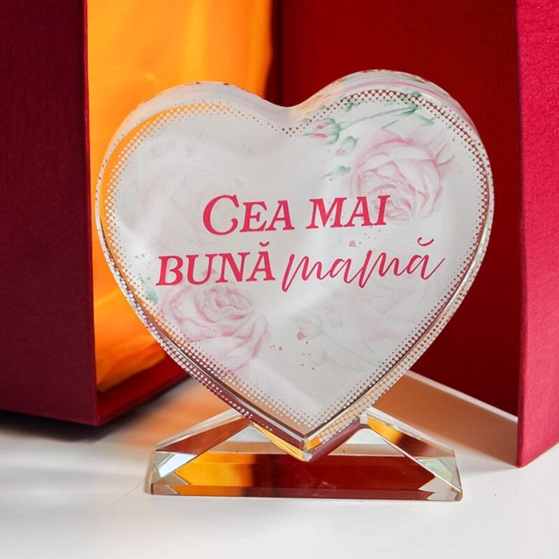 trofeu cristal personalizat "inimă pentru mama" cadou de lux cu mesaj
