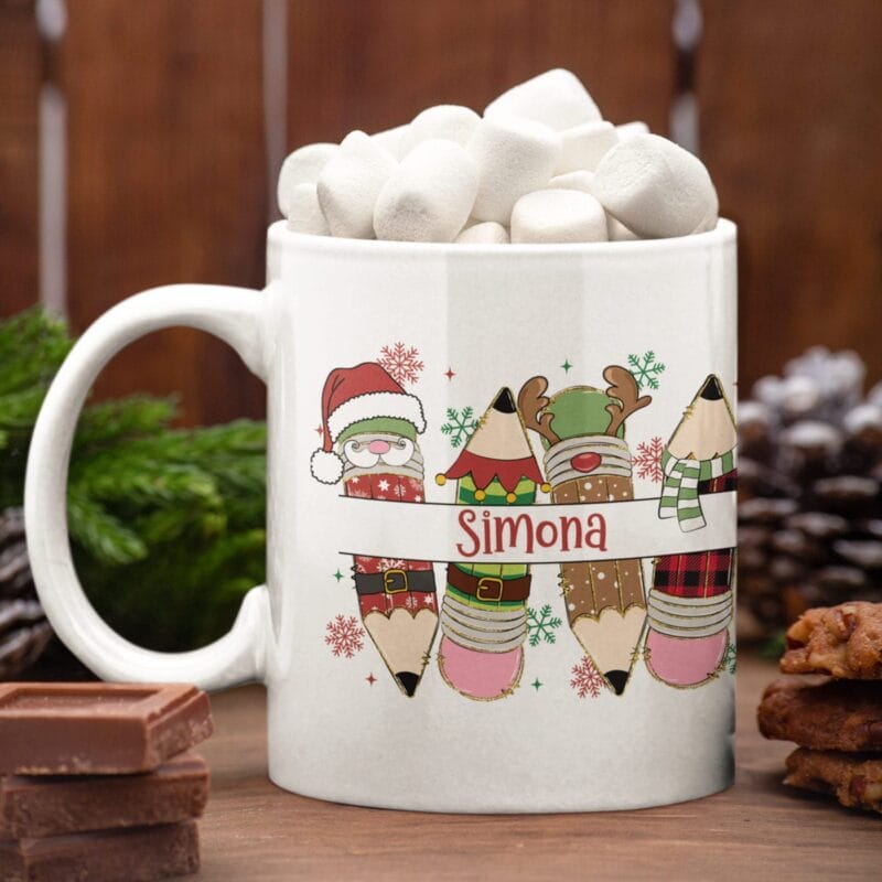 cană personalizată "creioanele sărbătorii" cadou de crăciun pentru Învățătoare sau educatoare