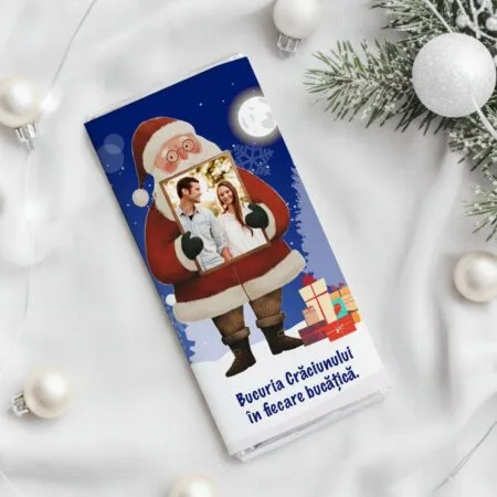 ciocolată personalizată "darul dulce al moșului" cu poză și urare de crăciun