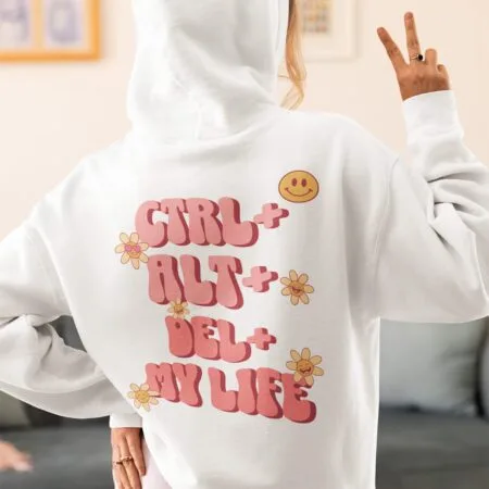 hanorac personalizat "ctrl+alt+del my life" stil amuzant cu imprimeu pe spate