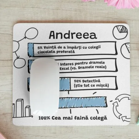 mousepad amuzant "raportul colegei" cadou personalizat cu nume