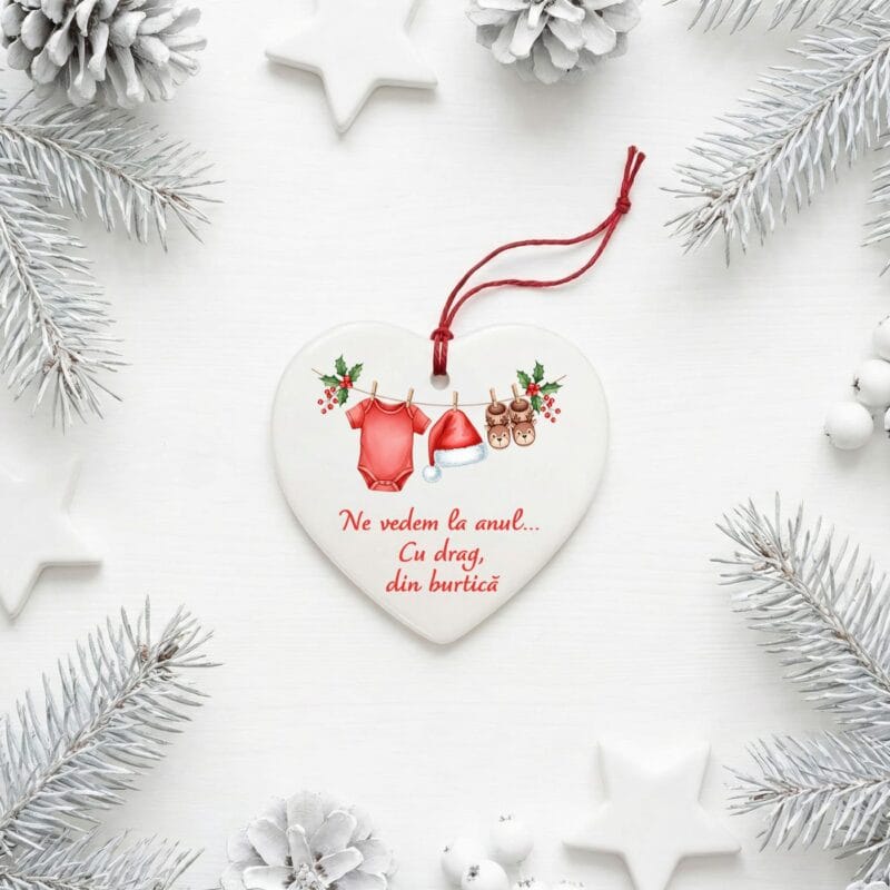 ornament ceramic de crăciun "mesaj din burtică" cadou anunțarea sarcinii pentru viitori părinți