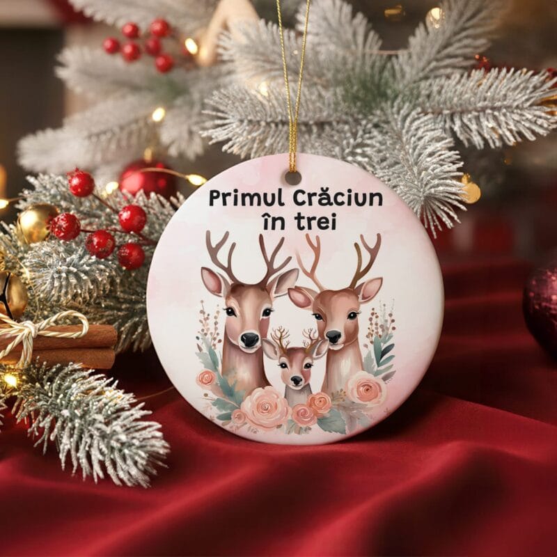 ornament ceramic "primul crăciun în trei" cadou de suflet pentru proaspeții părinți