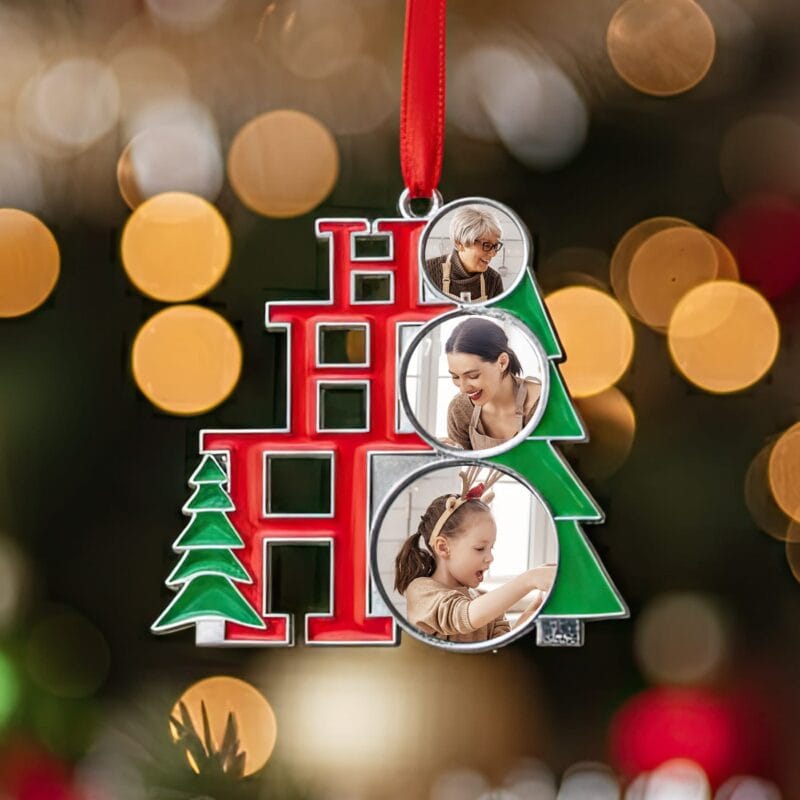 ornament metalic "medalion de familie" cadou de crăciun personalizat cu 3 poze
