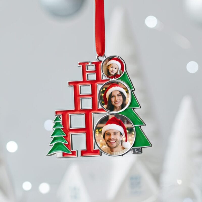 ornament metalic "medalion de familie" cadou de crăciun personalizat cu 3 poze