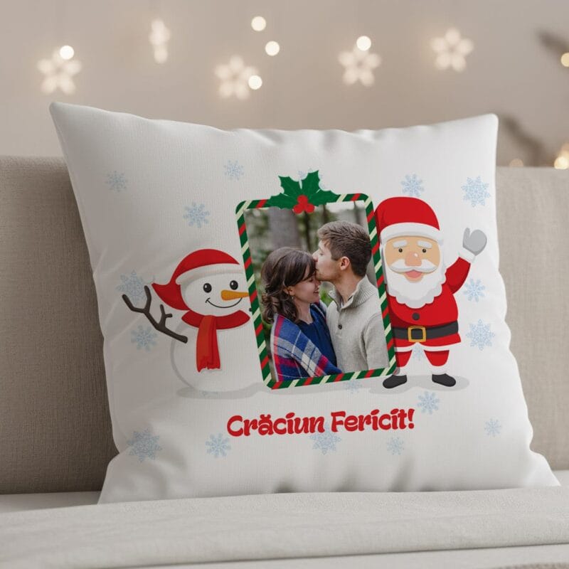 pernă personalizată "crăciun fericit" cadou festiv cu poză și mesaj