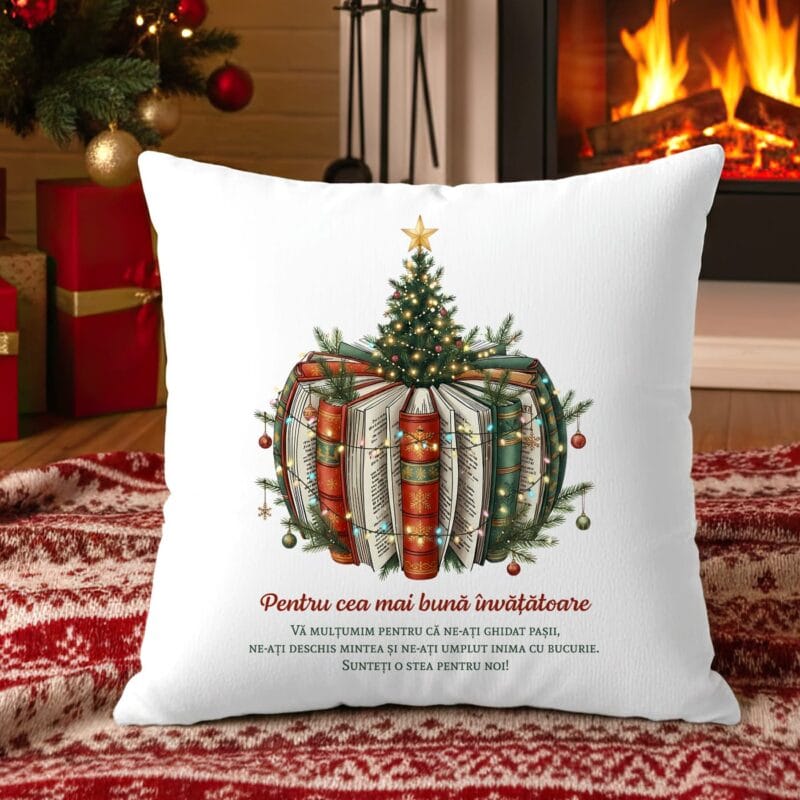 pernă personalizată de crăciun pentru Învățătoare cadou "cartea cunoașterii"