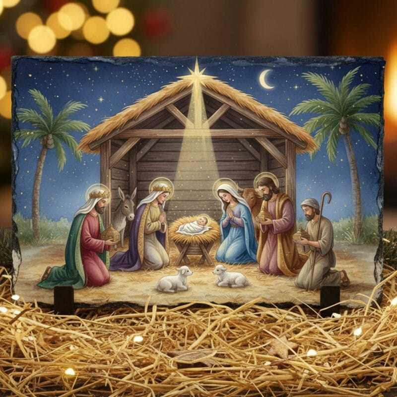 placă de ardezie "scena nașterii domnului" decorațiune de crăciun creștină