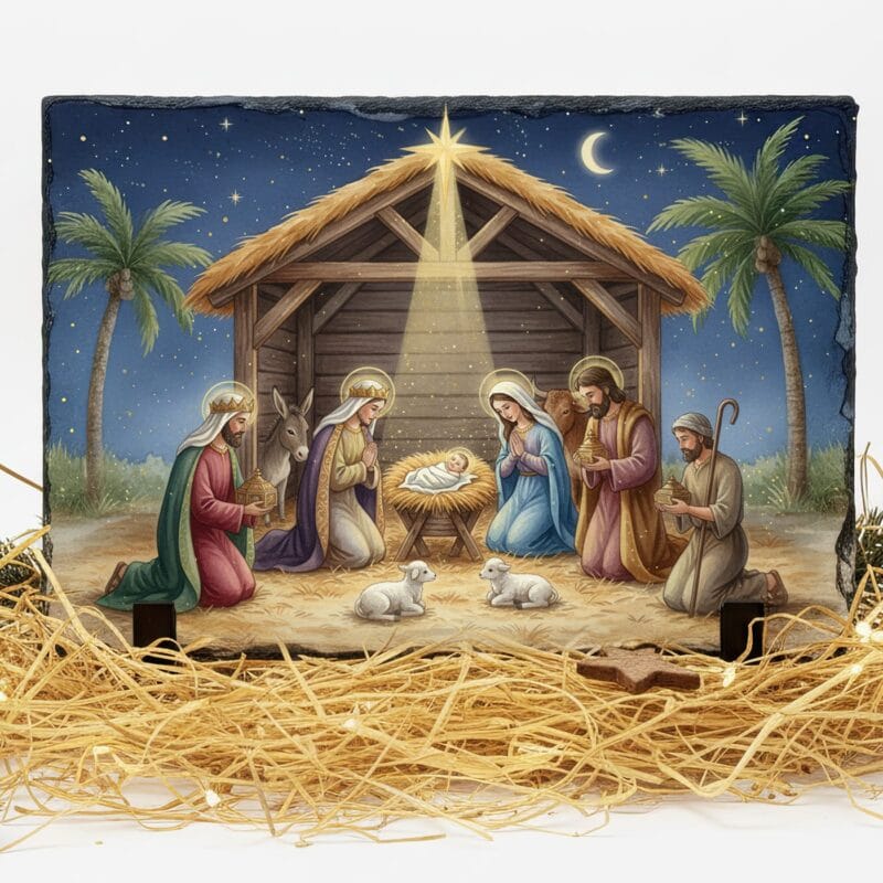placă de ardezie "scena nașterii domnului" decorațiune de crăciun creștină
