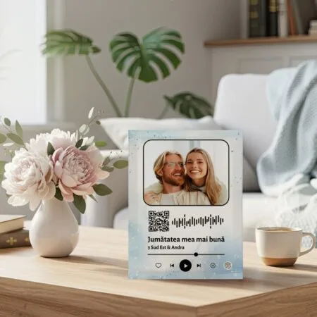 ramă foto sticlă "piesa noastră" cadou spotify cu cod qr și fotografie