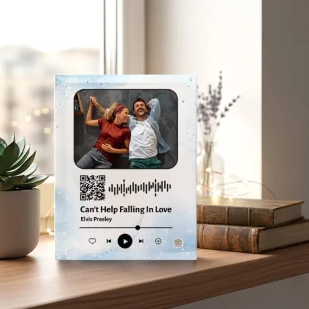 ramă foto sticlă "piesa noastră" cadou spotify cu cod qr și fotografie
