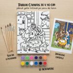 set creativ "micul artist de crăciun" tablou canvas de colorat cu scena nașterii