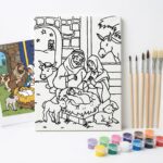 set creativ "micul artist de crăciun" tablou canvas de colorat cu scena nașterii