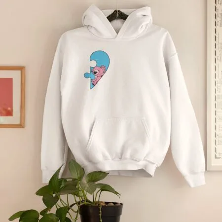 set hanorace cuplu "stitch & angel" cadou romantic asortat cu inimă puzzle