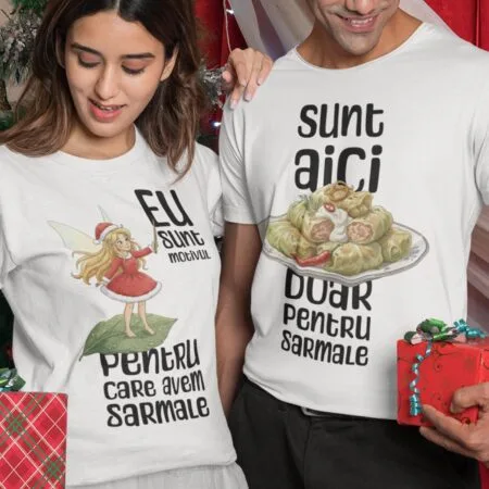 set tricouri cuplu "echipa sarmale" cadou amuzant de crăciun