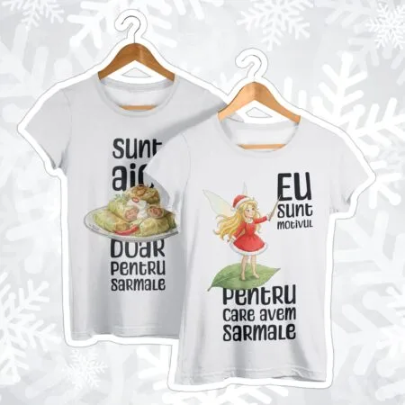 set tricouri cuplu "echipa sarmale" cadou amuzant de crăciun