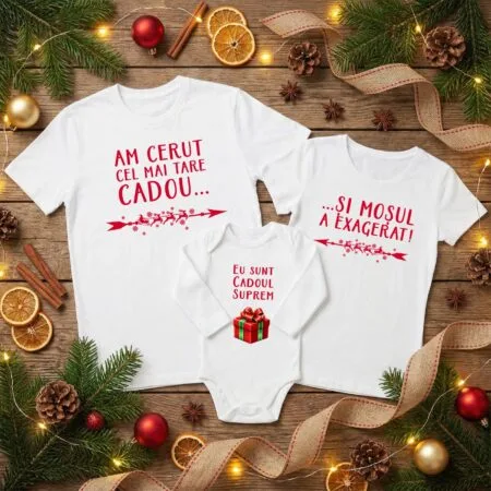 set tricouri familie "cadoul suprem" primul crăciun cu bebe (3 piese)