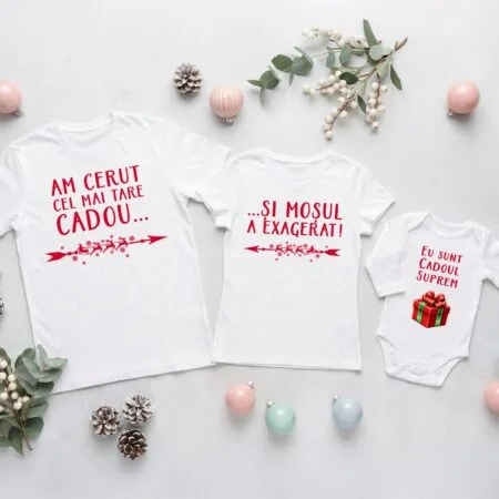 set tricouri familie "cadoul suprem" primul crăciun cu bebe (3 piese)
