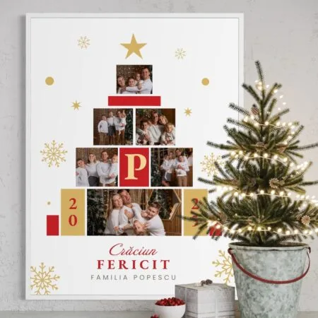 tablou personalizat "bradul familiei" colaj foto de crăciun cu nume și an