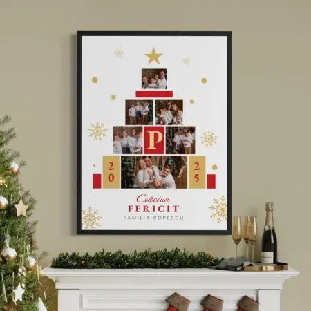 tablou personalizat "bradul familiei" colaj foto de crăciun cu nume și an