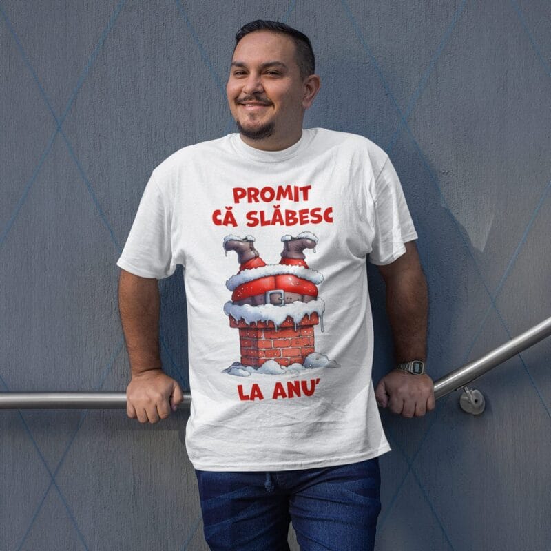 tricou amuzant de crăciun "promit că slăbesc... la anu'"