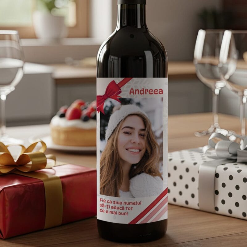 vin personalizat "toast ul sărbătoritei" cadou elegant de onomastică cu poză