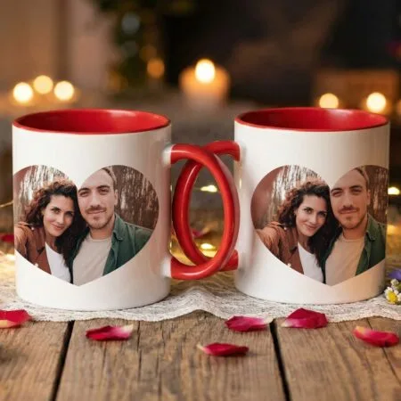 set 2 căni cuplu "mereu Împreună" primul an & poză în inimă (interior colorat)