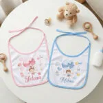 bavețică personalizată bebe "micul călător" nume & balon cu aer cald (model fată/băiat)