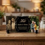 placă ardezie panoramică "timeline iubire" aniversare căsătorie (2 poze trecut prezent & ani)