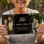 placă ardezie panoramică "timeline iubire" aniversare căsătorie (2 poze trecut prezent & ani)