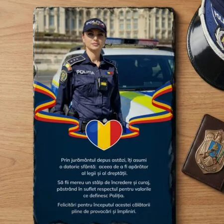 placă ardezie personalizată poliție "jurământul de credință" & poză (cadou absolvire Școală agenți)