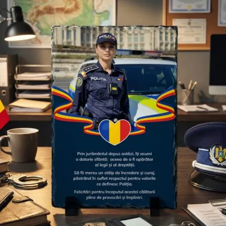 placă ardezie personalizată poliție "jurământul de credință" & poză (cadou absolvire Școală agenți)
