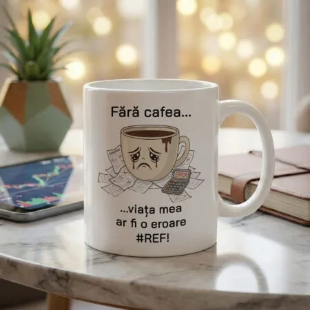 cană amuzantă contabil "viața fără cafea e o eroare #ref!" cadou birou excel